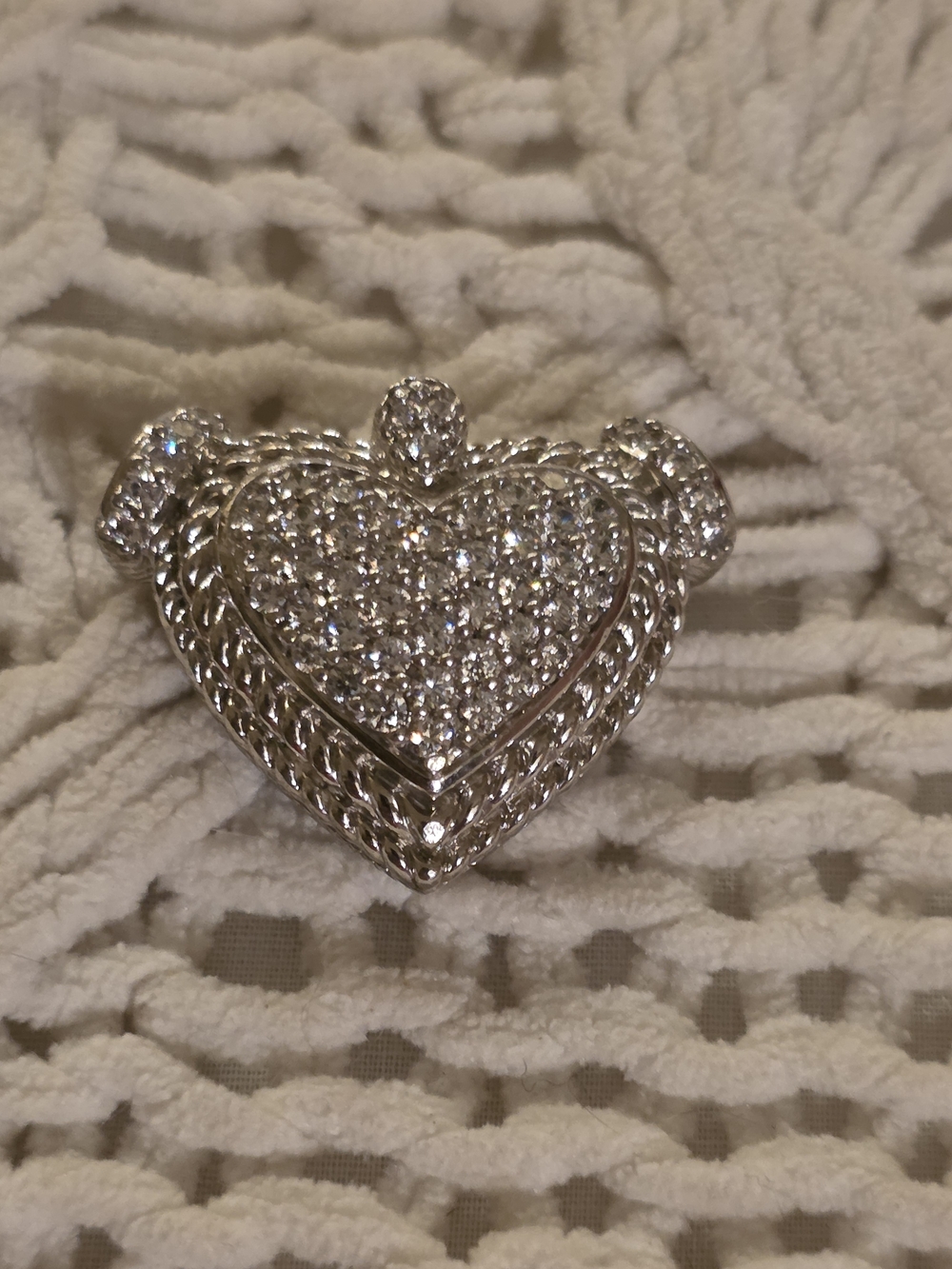 Judith Ripka Silver Crystal Pave Heart Magnetic Pendant